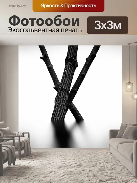Фотообои Черные древесные ветви на белом фоне