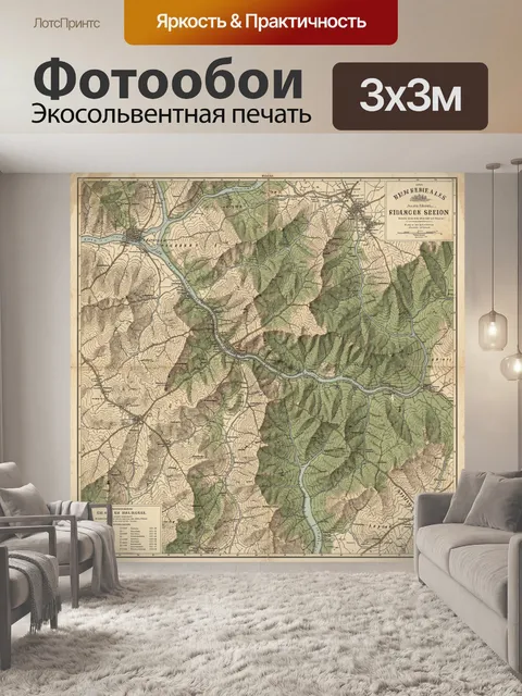 Фотообои Старинная топографическая карта гор