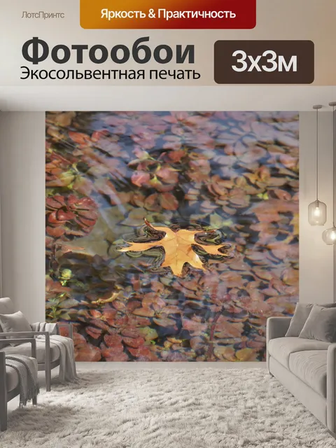 Фотообои Золотой лист, плавающий в потоке