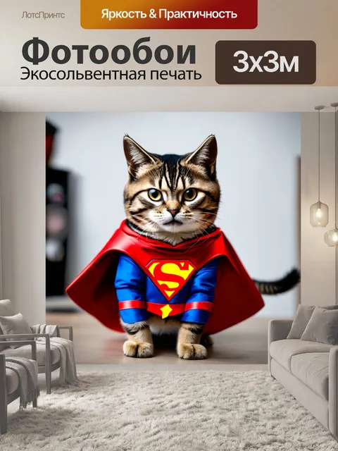 Фотообои кот в костюме супергероя
