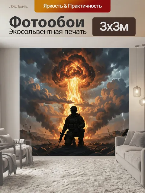 Фотообои Фигура солдата перед огненным взрывом