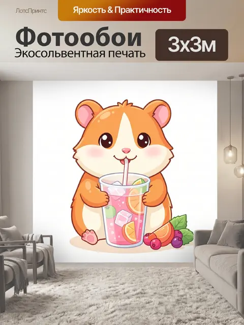 Фотообои Милый хомяк с напитком