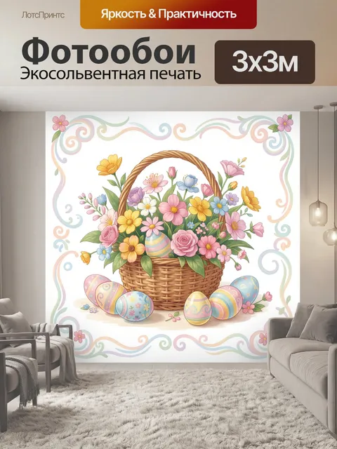 Фотообои Пасхальная корзина с цветами