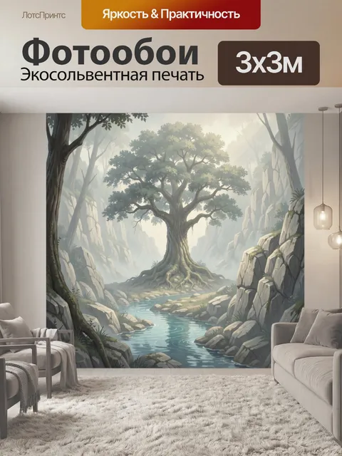 Фотообои Древнее дерево у горного ручья