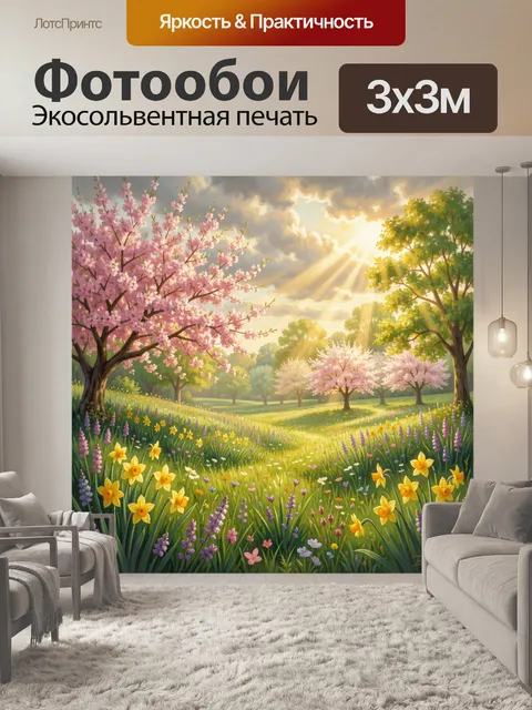 Фотообои Весенний сад под солнечными лучами