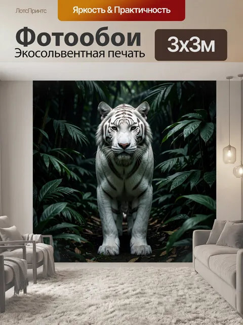 Фотообои Белый тигр в тропическом лесу