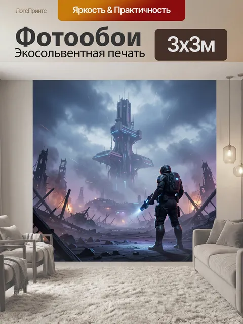 Фотообои Футуристический город и солдат