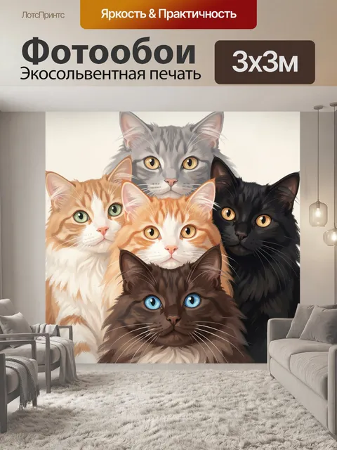 Фотообои Пять пушистых кошек крупным планом