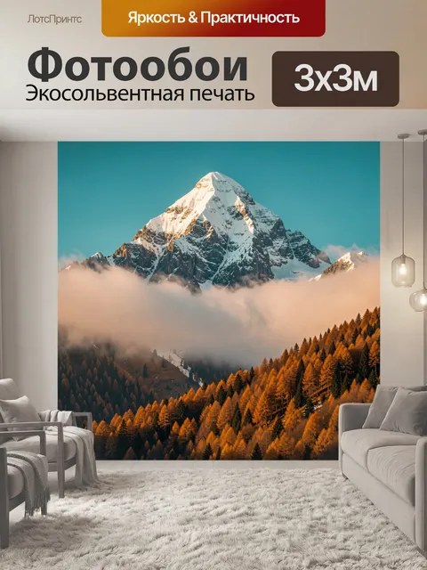 Фотообои Заснеженная вершина над лесом