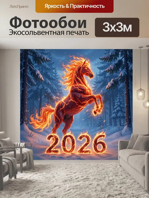 Фотообои Огненный конь в зимнем лесу
