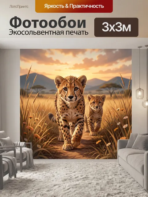 Фотообои Два гепарда в саванне