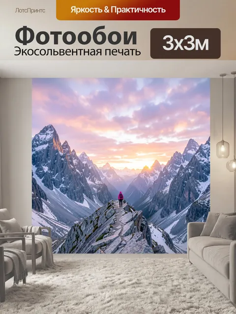 Фотообои Путешественник на вершине среди скал