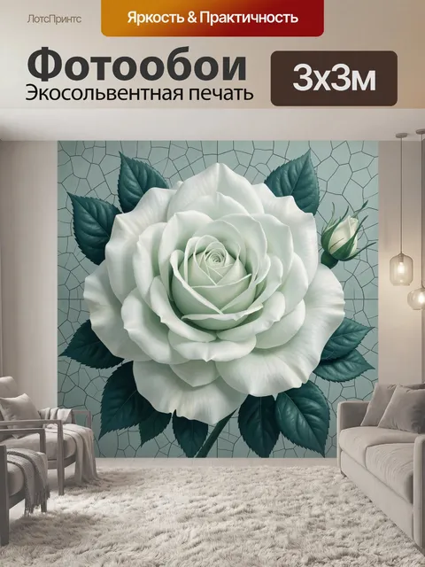 Фотообои Белая роза с бутоном