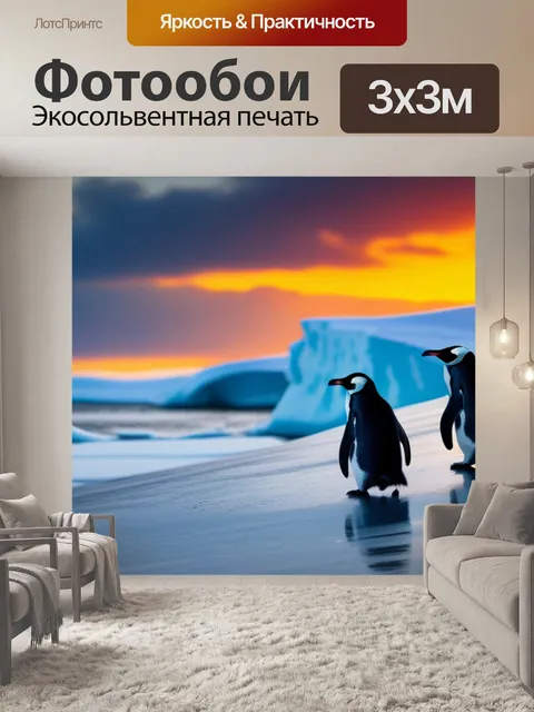 Фотообои пейзаж с пингвинами красивый