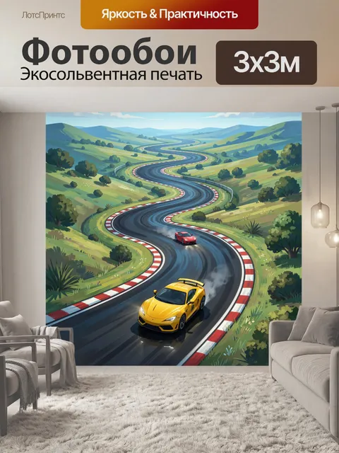 Фотообои Две гоночные машины на извилистой трассе