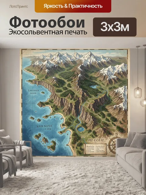 Фотообои Горная карта с морем и компасом