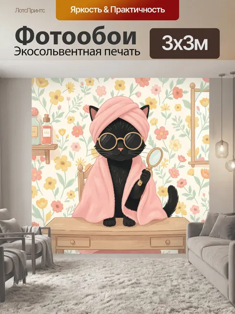 Фотообои Кот в розовом полотенце и очках