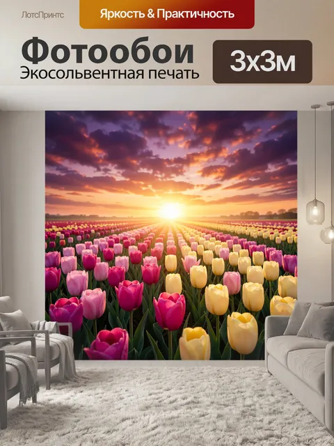 Фотообои Поле тюльпанов на закате