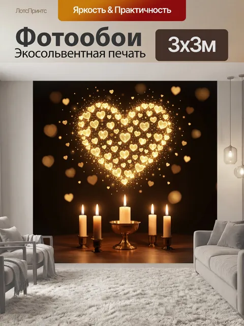Фотообои Золотые сердечки и свечи