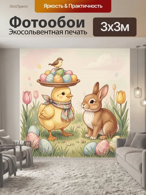 Фотообои Пасхальные зверята в весеннем саду