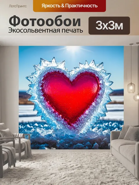 Фотообои сердце, ощущающее движение, как будто оно состоит из льдинок, тающих на солнце