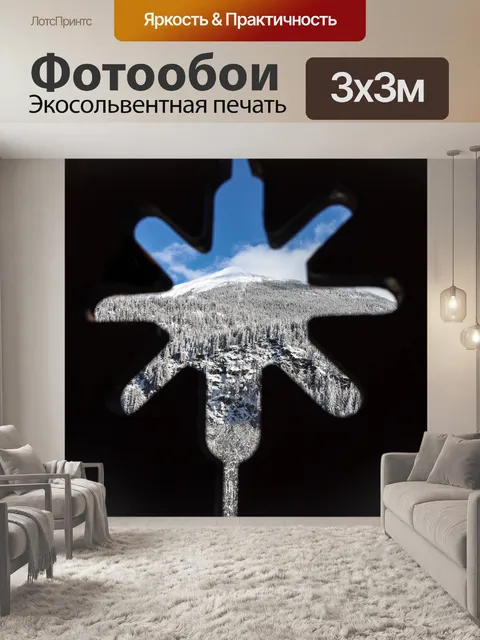 Фотообои Зимний вид через снежинку