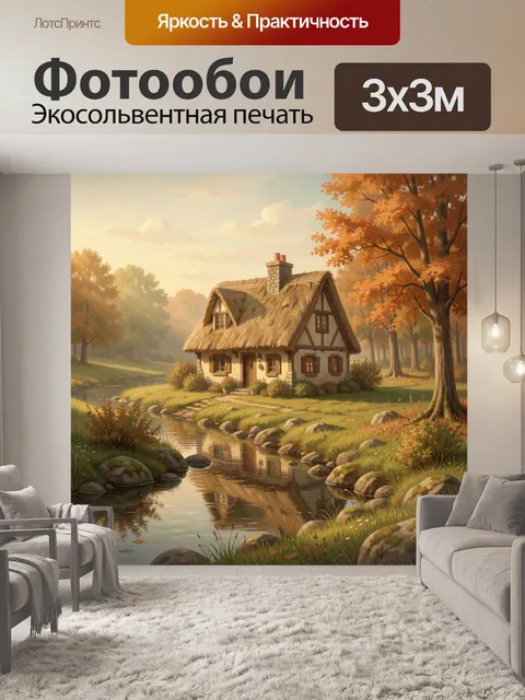 Фотообои Уютный домик у лесной речки