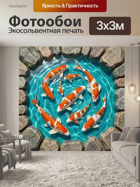 Фотообои Карпы кои в бирюзовом пруду