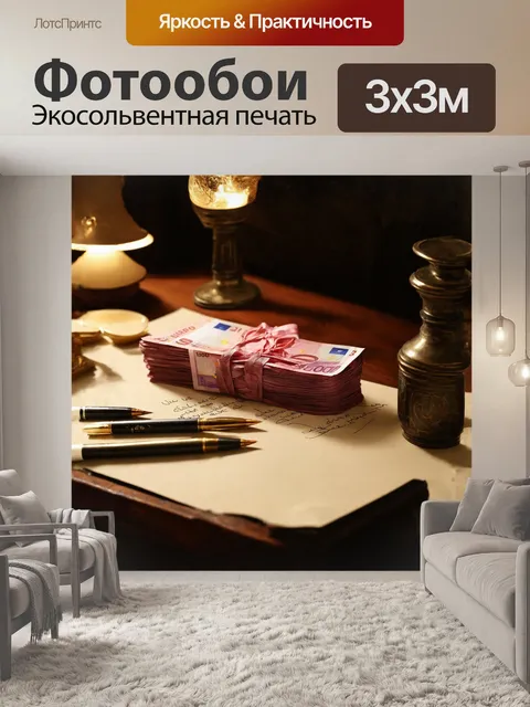 Фотообои описание: в центре внимательности - сверток евро банкнот