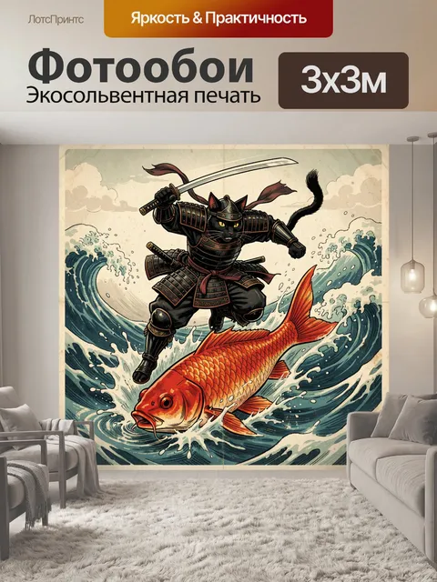 Фотообои Самурайский кот на карпе