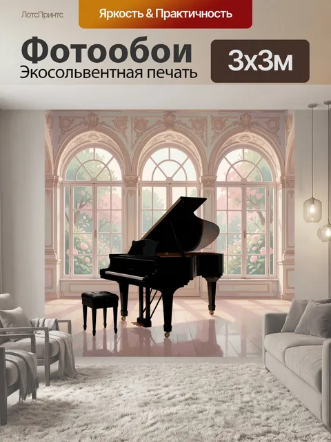 Фотообои Чёрный рояль в арочном зале