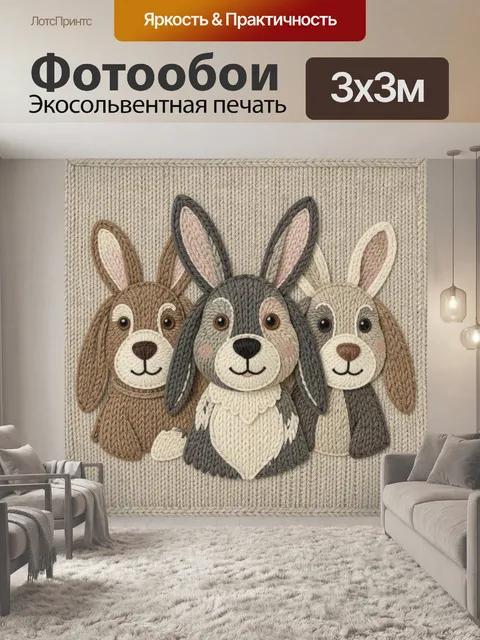 Фотообои Три зайчика в вязаном стиле