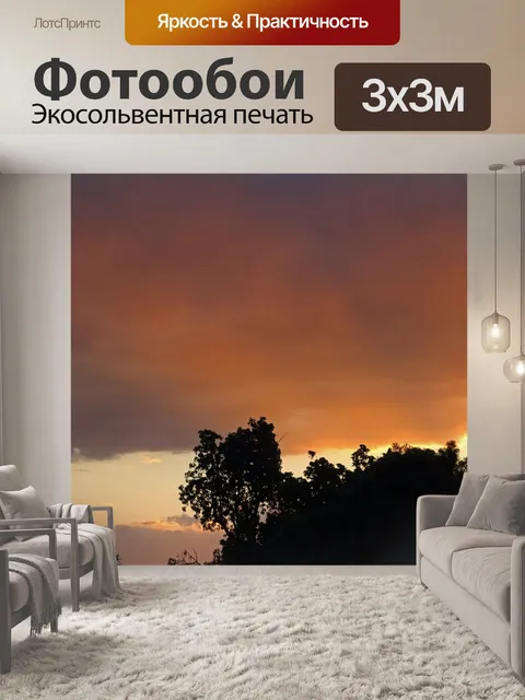 Фотообои светящиеся облака и деревья в силуэте