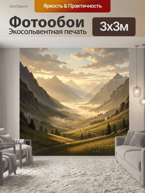 Фотообои Горная долина в лучах заката