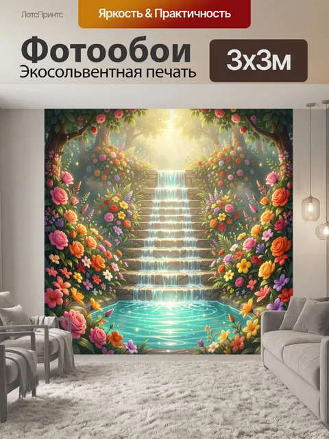 Фотообои Волшебный сад с водопадом