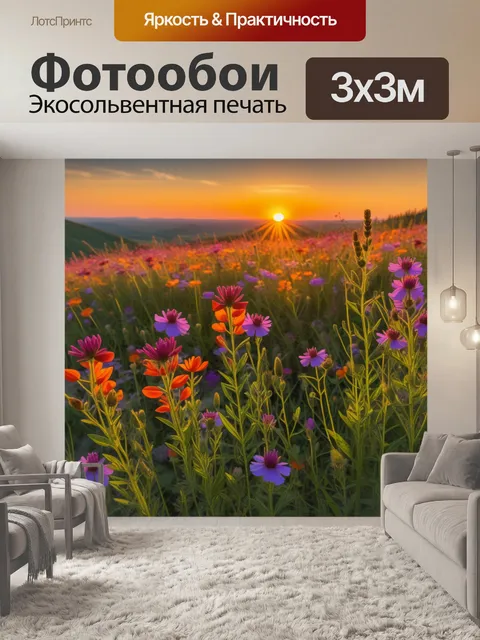 Фотообои яркие полевые цветы на закате
