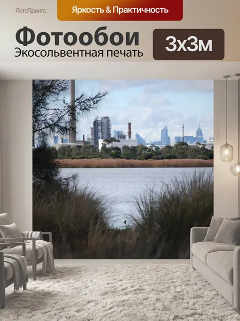 Фотообои Озеро и город