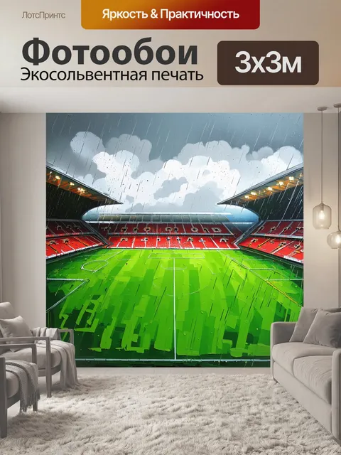 Фотообои сцена дождливого дня на стадионе энфилд