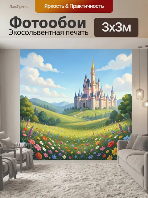 Фотообои Волшебный замок в долине цветов