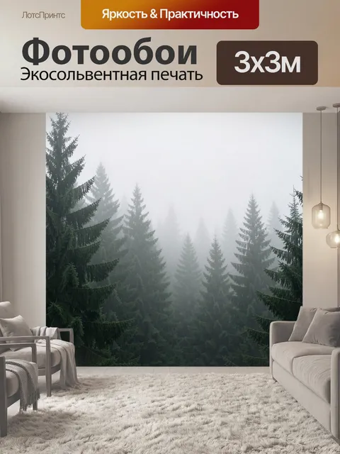 Фотообои Туманный хвойный лес
