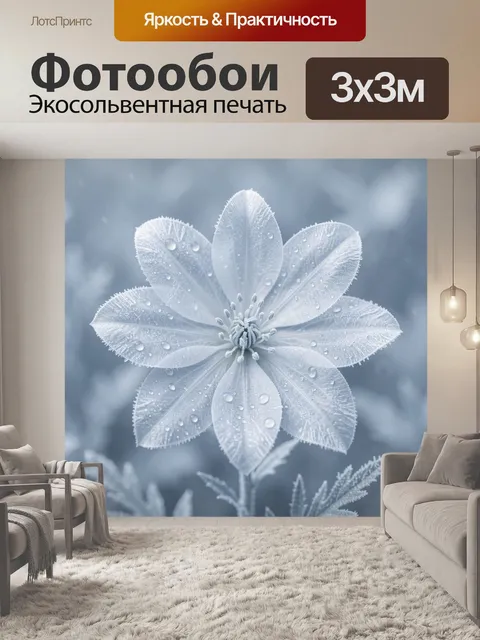 Фотообои Морозный цветок с каплями росы
