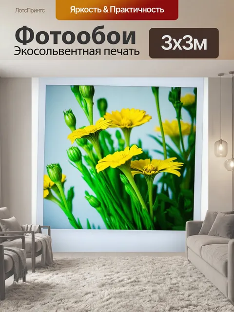 Фотообои зеленые в стиле полароидная фотография, показывающие зелёные стебли и яркие цветы с прозрачным фоном