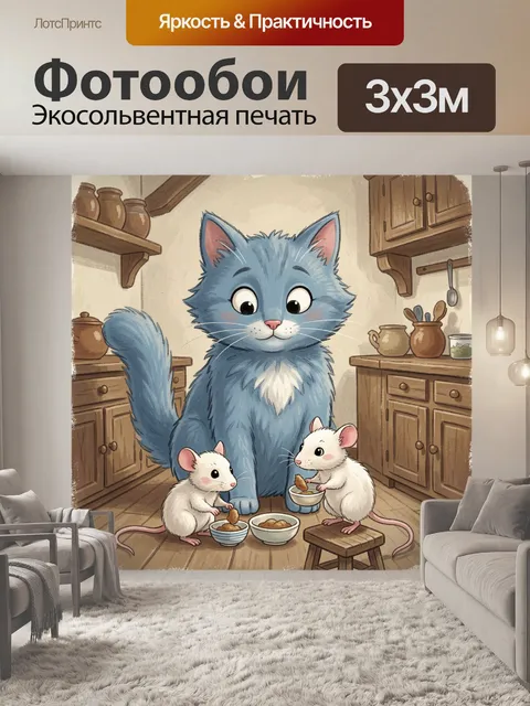 Фотообои Большой голубой кот с мышами