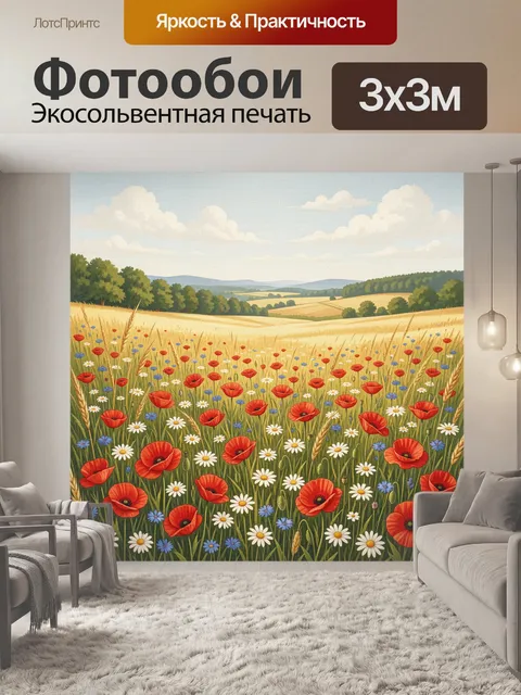 Фотообои Луговой пейзаж с маками