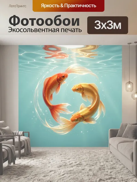 Фотообои Две золотые рыбки в воде