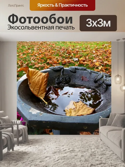 Фотообои Птица ванны и золотые осенние листья