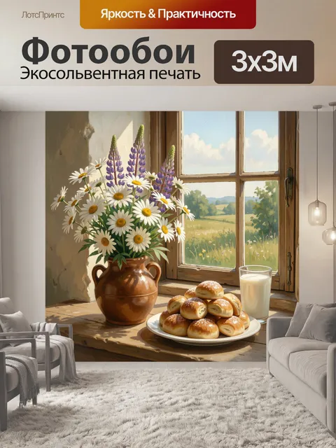 Фотообои Полевые ромашки у окна