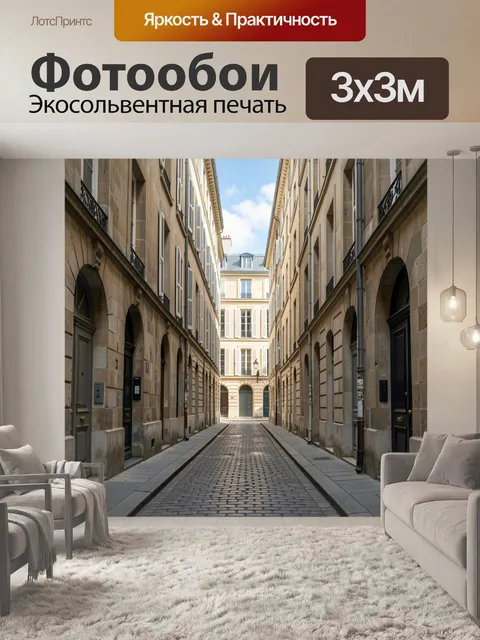 Фотообои Узкая парижская улица с брусчаткой
