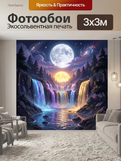 Фотообои Лунный водопад и лес