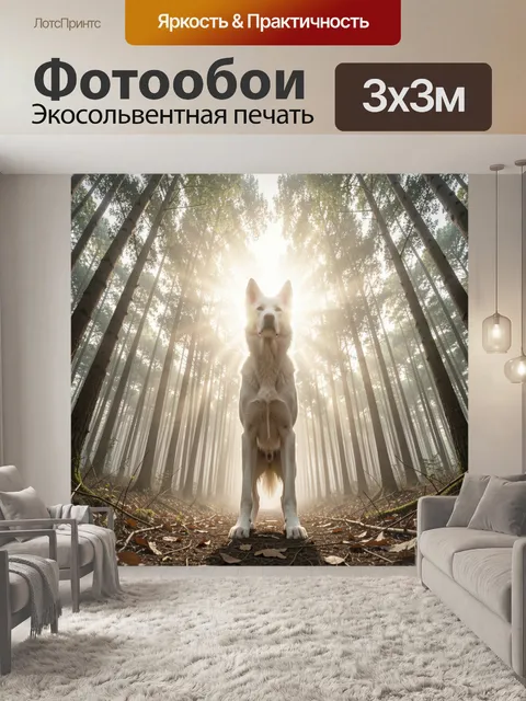 Фотообои Белая собака в лесу